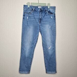 Pistola light wash distressed straight leg cuffed tomboy jeans Womens size 32